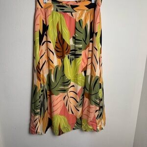 LOFT Multicolor Leaf Print Midi‎ Skirt